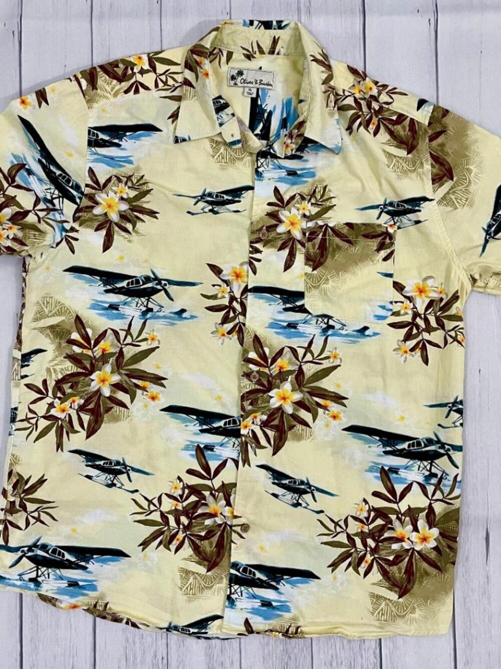 Oliver & Burke Hawaiian Shirt Men's XL Bi-Plane Cotton/Rayon